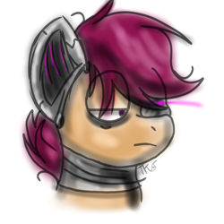 Size: 2048x2048 | Tagged: safe, artist:taeko, derpibooru exclusive, derpibooru import, scootaloo, cyborg, pegasus, pony, 2023, bust, female, filly, foal, frown, lidded eyes, looking offscreen, messy mane, signature, simple background, sketch, solo, white background