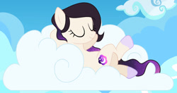 Size: 1280x677 | Tagged: safe, artist:cindystarlight, derpibooru import, oc, oc only, pegasus, pony, base used, cloud, eyes closed, female, lying down, mare, on a cloud, on back, pegasus oc, smiling, solo