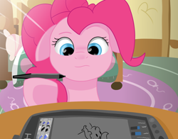 Size: 1380x1080 | Tagged: safe, artist:reinbou, derpibooru import, pinkie pie, earth pony, pony, bedroom, krita, light, solo, tablet, tablet drawing