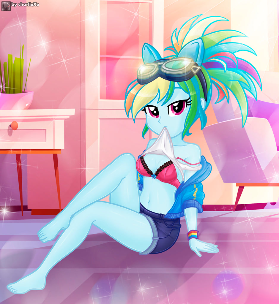 Suggestive Artist Charliexe Derpibooru Import Rainbow Dash Equestria Girls