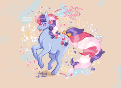 Size: 2295x1668 | Tagged: safe, artist:nightprince-art, derpibooru import, sweet stuff, earth pony, pony, g1, :p, beige background, bow, candy, female, food, heart, looking at you, mare, signature, simple background, solo, tail, tail bow, tongue, tongue out