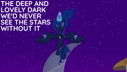 Size: 1920x1080 | Tagged: safe, derpibooru import, edit, edited screencap, editor:quoterific, screencap, princess luna, alicorn, pony, princess twilight sparkle (episode), doctor who, eyes closed, female, glowing, glowing horn, horn, magic, magic aura, solo