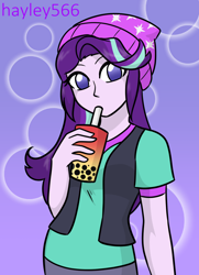 Size: 1084x1500 | Tagged: safe, artist:hayley566, derpibooru import, starlight glimmer, equestria girls, beanie, bubble tea, cute, drink, drinking, female, glimmerbetes, hat, looking at you, solo