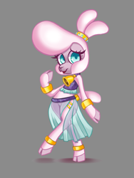 Size: 3996x5327 | Tagged: safe, artist:greenybeanz, derpibooru import, pom lamb, sheep, them's fightin' herds, bell, belly dancer, belly dancer outfit, bipedal, cloven hooves, community related, drawthread, female, full body, jewelry, looking at you, open mouth, solo