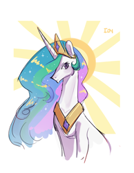 Size: 1648x2120 | Tagged: safe, artist:induk13, derpibooru import, princess celestia, alicorn, pony, bust, curved horn, female, halo, horn, mare, portrait, simple background, solo, white background