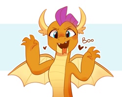 Size: 1280x1024 | Tagged: safe, artist:anotherdeadrat, derpibooru import, smolder, dragon, blushing, boo, cute, dragoness, fangs, female, forked tongue, solo, spread wings, tongue, tongue out, wings