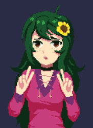 Size: 600x825 | Tagged: safe, artist:terrafomer, derpibooru import, wallflower blush, equestria girls, alternate clothes, choker, dark background, flower, flower in hair, human coloration, pixel art, simple background, solo