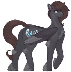 Size: 1672x1684 | Tagged: safe, artist:nsilverdraws, derpibooru import, oc, oc only, oc:nightstalker, pegasus, pony, butt, ear piercing, female, mare, piercing, plot, simple background, solo, tail, tail piercing, transparent background, wings