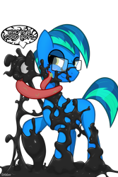 Size: 1200x1800 | Tagged: safe, artist:barrelslover, derpibooru import, oc, earth pony, goo, pony, earth pony oc, gift art, glasses, male, parasite, simple background, symbiote, tongue, tongue out, tongue wrap, transparent background