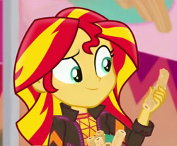 Size: 670x552 | Tagged: safe, derpibooru import, sunset shimmer, equestria girls, equestria girls series, sunset's backstage pass!, spoiler:eqg series (season 2), churros, cute, female, food, hair, solo