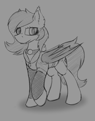 Size: 1838x2346 | Tagged: safe, artist:monycaalot, derpibooru import, oc, oc:angel, bat pony, pegasus, pony, bat pony oc, bat wings, looking at you, sketch, solo, walking, wings