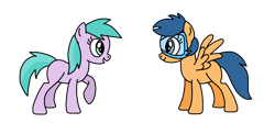 Size: 1034x503 | Tagged: safe, artist:andrewtheawesomegamer64, derpibooru import, first base, earth pony, pegasus, pony, g4, adorabase, aura (g4), aurabetes, best friends, colored, cute, duo, female, friends, goggles, mare, older, older aura (g4), older first base, pilot, raised hoof, raised leg, simple background, smiling, talking, transparent background