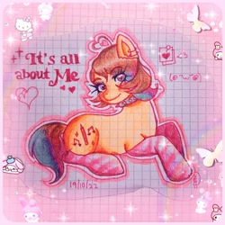 Size: 1910x1910 | Tagged: safe, artist:loohisgod27, derpibooru import, oc, oc only, earth pony, pony, clothes, earth pony oc, eyelashes, female, graph paper, heart, mare, smiling, socks, solo, striped socks