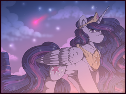 Size: 1280x960 | Tagged: safe, artist:binibean, derpibooru import, princess twilight 2.0, twilight sparkle, twilight sparkle (alicorn), alicorn, pony, the last problem, female, mare, older, older twilight, shooting star, solo, twilight (astronomy)