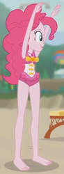 Size: 303x824 | Tagged: safe, derpibooru import, screencap, pinkie pie, human, equestria girls, equestria girls series, friendship math, barefoot, clothes, cropped, cute, diapinkes, feet, female, one-piece swimsuit, open mouth, open smile, pinkie pie swimsuit, sleeveless, smiling, solo, swimsuit