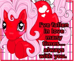 Size: 878x726 | Tagged: safe, artist:noelle23, derpibooru import, oc, oc only, earth pony, pony, g3, ass up, blushing, female, heart, heart eyes, looking at you, mare, smiling, smiling at you, solo, valentine's day card, wingding eyes