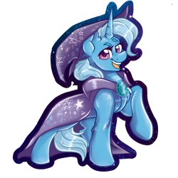 Size: 2000x2000 | Tagged: safe, artist:dankpegasista, derpibooru import, trixie, pony, unicorn, big smile, blue fur, blue hair, cape, chest fluff, clothes, confident, cute, diatrixes, ear fluff, ears, eyebrows, eyelashes, female, flowy mane, hat, highlights, looking at you, open mouth, outline, png, purple eyes, raised eyebrow, raised hoof, raised leg, shading, shiny mane, simple background, simple shading, smiling, smiling at you, solo, standing, stars, three quarter view, transparent background, trixie's cape, trixie's hat, upright