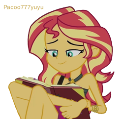 Size: 652x628 | Tagged: safe, derpibooru import, edit, edited screencap, screencap, sunset shimmer, human, better together, equestria girls, forgotten friendship, background removed, bare shoulders, barefoot, book, chill, feet, female, fetish, foot fetish, reading, relaxing, simple background, sleeveless, solo, sunset, transparent background