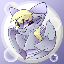 Size: 1500x1500 | Tagged: safe, artist:starcasteclipse, derpibooru import, derpy hooves, pegasus, pony, bow, cheek fluff, ear fluff, ears, eye clipping through hair, female, hair bow, mare, open mouth, open smile, smiling, solo