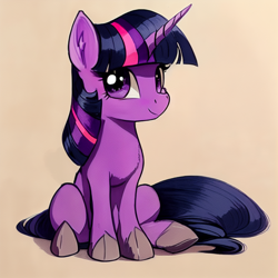 Size: 1536x1536 | Tagged: safe, derpibooru import, editor:siber, generator:purplesmart.ai, generator:stable diffusion, machine learning generated, twilight sparkle, pony, unicorn, cute, female, hoof shoes, looking at you, mare, sitting, solo