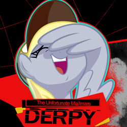 Size: 1305x1305 | Tagged: safe, artist:hitsuji, derpibooru import, edit, derpy hooves, pegasus, facewing, hat, persona, persona 4, solo, vector, vector edit