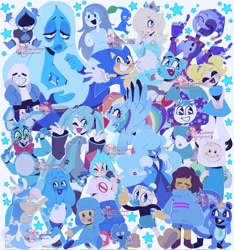 Size: 1916x2048 | Tagged: safe, artist:honwowo, derpibooru import, rainbow dash, anthro, ghost, human, pegasus, robot, squirrel, undead, adventure time, animatronic, anime, battle for dream island, blue, blue diamond (steven universe), bonnie (fnaf), bowtie, boyfriend (friday night funkin), bubbles (powerpuff girls), cartoon network, clothes, cookie run, crown, cuphead, cuphead (character), cute, deltarune, dress, finn the human, five nights at freddy's, four (battle for dream island), friday night funkin', frisk, gem, gumball watterson, happy tree friends, hatsune miku, jelly jamm, jenny wakeman, jewelry, lancer (deltarune), mina (jelly jamm), moondrop, my life as a teenage robot, nickelodeon, nintendo, petunia (happy tree friends), pikmin, pikmin (series), pocoyo, princess rosalina, regalia, sans (undertale), sapphire (steven universe), sea fairy cookie, sega, sonic the hedgehog, sonic the hedgehog (series), spooky, spooky's jump scare mansion, steven universe, super mario galaxy, the amazing world of gumball, the powerpuff girls, undertale, vocaloid