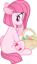 Size: 442x757 | Tagged: safe, artist:tanahgrogot, derpibooru import, oc, oc only, oc:annisa trihapsari, earth pony, pony, base used, cute, earth pony oc, easter, female, holiday, looking at you, looking back, looking back at you, mare, ocbetes, pink body, pink eyes, pink mane, simple background, smiling, smiling at you, solo, transparent background, worried smile