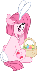 Size: 476x905 | Tagged: safe, artist:tanahgrogot, derpibooru import, oc, oc only, oc:annisa trihapsari, earth pony, pony, animal costume, base used, bunny costume, clothes, costume, cute, earth pony oc, easter, female, holiday, looking at you, looking back, looking back at you, mare, ocbetes, pink body, pink eyes, pink mane, simple background, smiling, smiling at you, solo, transparent background, worried smile