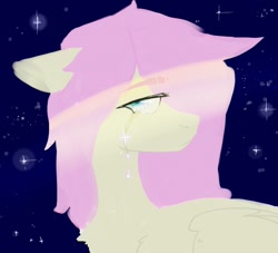 Size: 1064x964 | Tagged: safe, artist:greatsunflow42, derpibooru import, fluttershy, pony, crying, head turn, night, sad, solo