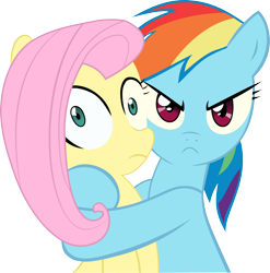 Size: 2000x2021 | Tagged: safe, artist:yoditax, derpibooru import, fluttershy, rainbow dash, pegasus, pony, 2011, artifact, duo, duo female, female, flutterdash, hug, lesbian, shipping, simple background, transparent background