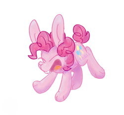 Size: 1500x1400 | Tagged: safe, artist:spiciemeatbale, derpibooru import, pinkie pie, rabbit, bunnified, bunny pie, easter, eyes closed, female, holiday, open mouth, open smile, simple background, sketch, smiling, solo, species swap, white background