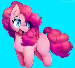 Size: 2025x1839 | Tagged: safe, artist:chewy_wolf, derpibooru import, pinkie pie, earth pony, pony, blue background, female, simple background, solo