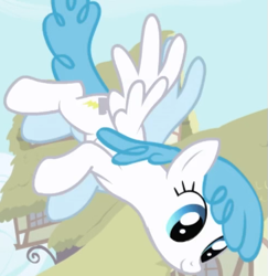 Size: 487x502 | Tagged: safe, derpibooru import, screencap, lightning bolt, white lightning, pegasus, pony, season 1, season 2, background character, background pony, cropped, female, flying, intro, mare, solo focus, spread wings, wings