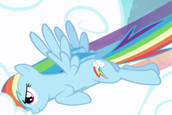 Size: 1063x715 | Tagged: safe, derpibooru import, screencap, rainbow dash, pegasus, pony, season 1, season 2, cropped, female, flying, intro, mare, rainbow trail, solo focus, spread wings, wings