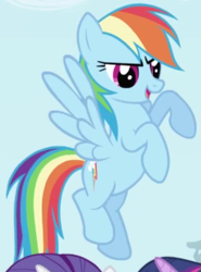 Size: 385x520 | Tagged: safe, derpibooru import, screencap, rainbow dash, pegasus, pony, season 1, season 2, cropped, female, flying, intro, mare, solo focus, spread wings, wings