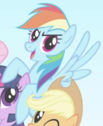 Size: 298x364 | Tagged: safe, derpibooru import, screencap, rainbow dash, pegasus, pony, season 1, season 2, cropped, female, flying, intro, mare, solo focus, spread wings, wings