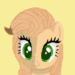 Size: 720x720 | Tagged: safe, artist:fluffymarsh, derpibooru import, oc, oc only, oc:calamityy, bust, cute, green eyes, implied pegasus, pixel art, pixelated, portrait, simple background, smiling