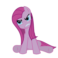 Size: 752x752 | Tagged: safe, artist:retroponybro, derpibooru import, pinkie pie, earth pony, party of one, angry, base used, blue eyes, colored lineart, ears up, eyelashes, female, full body, gritted teeth, long mane, long tail, pinkamena diane pie, simple background, sitting, solo, tail, teeth, three quarter view, transparent background, vector