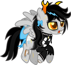 Size: 1283x1177 | Tagged: safe, artist:lightningbolt, derpibooru exclusive, derpibooru import, oc, oc only, oc:lightning dee, pegasus, pony, undead, zombie, zombie pony, .svg available, bags under eyes, bloodshot eyes, bone, bow, choker, clothes, colored pupils, colored sclera, female, flying, homestuck, hoodie, horns, lidded eyes, mare, scar, simple background, solo, spiked choker, spiked wristband, stitches, svg, tail, tail bow, tattered, torn clothes, torn ear, transparent background, vector, wings, wristband