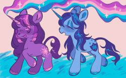 Size: 1280x801 | Tagged: safe, artist:webkinzworldz, derpibooru import, shining armor, twilight sparkle, pony, unicorn, alternate hairstyle, duo, februpony, leonine tail, magic, tail