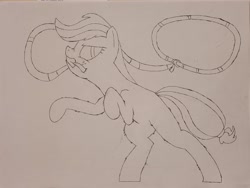 Size: 2729x2047 | Tagged: safe, artist:librarylonging, derpibooru import, applejack, earth pony, pony, lasso, monochrome, rope, solo, traditional art