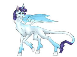 Size: 1024x769 | Tagged: safe, artist:catlover1672, derpibooru import, rarity, dracony, dragon, hybrid, dragonified, looking at you, raridragon, simple background, smiling, smiling at you, species swap, spread wings, walking, wings