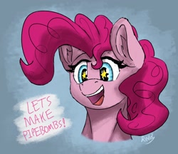 Size: 1554x1344 | Tagged: safe, artist:reddthebat, derpibooru import, pinkie pie, earth pony, pony, bust, ear fluff, ears, female, mare, open mouth, open smile, smiling, solo, starry eyes, talking to viewer, this will end in explosions, wingding eyes