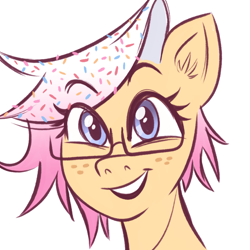 Size: 1578x1578 | Tagged: safe, derpibooru import, oc, oc:poptarts, earth pony, pony, blue eyes, bust, earth pony oc, food, glasses, icon, poptart, portrait, profile picture, simple background, sprinkles, white background