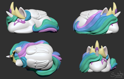 Size: 1468x939 | Tagged: safe, artist:sunny way, derpibooru import, princess celestia, alicorn, pony, 3d, art, artwork, bun, buns, chibi, cute, digital art, feral, horn, smiling, solo, wings, zbrush