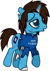 Size: 898x1268 | Tagged: safe, artist:lightningbolt, derpibooru exclusive, derpibooru import, pony, undead, unicorn, zombie, zombie pony, .svg available, bags under eyes, blood, bloodshot eyes, bone, clothes, colored pupils, geoff wigington, horn, horn bone, jewelry, lidded eyes, male, necklace, nose piercing, open mouth, piercing, ponified, scar, shirt, simple background, solo, species swap, stallion, stitches, svg, t-shirt, torn clothes, torn ear, transparent background, vector, walking, waterparks