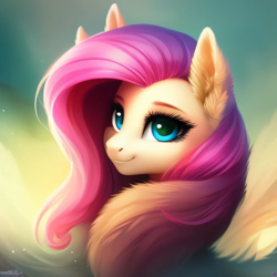 Size: 2048x2048 | Tagged: safe, derpibooru exclusive, derpibooru import, generator:purplesmart.ai, generator:stable diffusion, machine learning generated, fluttershy, pony, beautiful, bust, cute, female, portrait, prompter:avalaz6214, shyabetes, smiling, solo