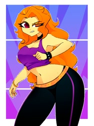 Size: 1500x2000 | Tagged: safe, artist:xan-gelx, adagio dazzle, human, equestria girls, armband, belly button, breasts, choker, midriff, orange hair, red eyes, solo, tanktop, wide hips