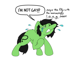 Size: 3508x2929 | Tagged: safe, artist:ponny, derpibooru import, oc, oc only, oc:anon filly, earth pony, pony, crying, female, filly, foal, not gay, simple background, solo, speech bubble, text, white background