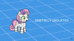 Size: 1366x768 | Tagged: safe, artist:makaryo, derpibooru import, screencap, sweetie belle, sweetie bot, pony, robot, robot pony, unicorn, hello world, lyrics, open mouth, roboticization, solo, text, youtube, youtube link